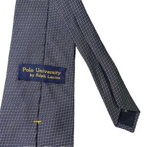 Polo University Ralph Lauren Mens Silk Necktie Navy White Windowpane Made in USA